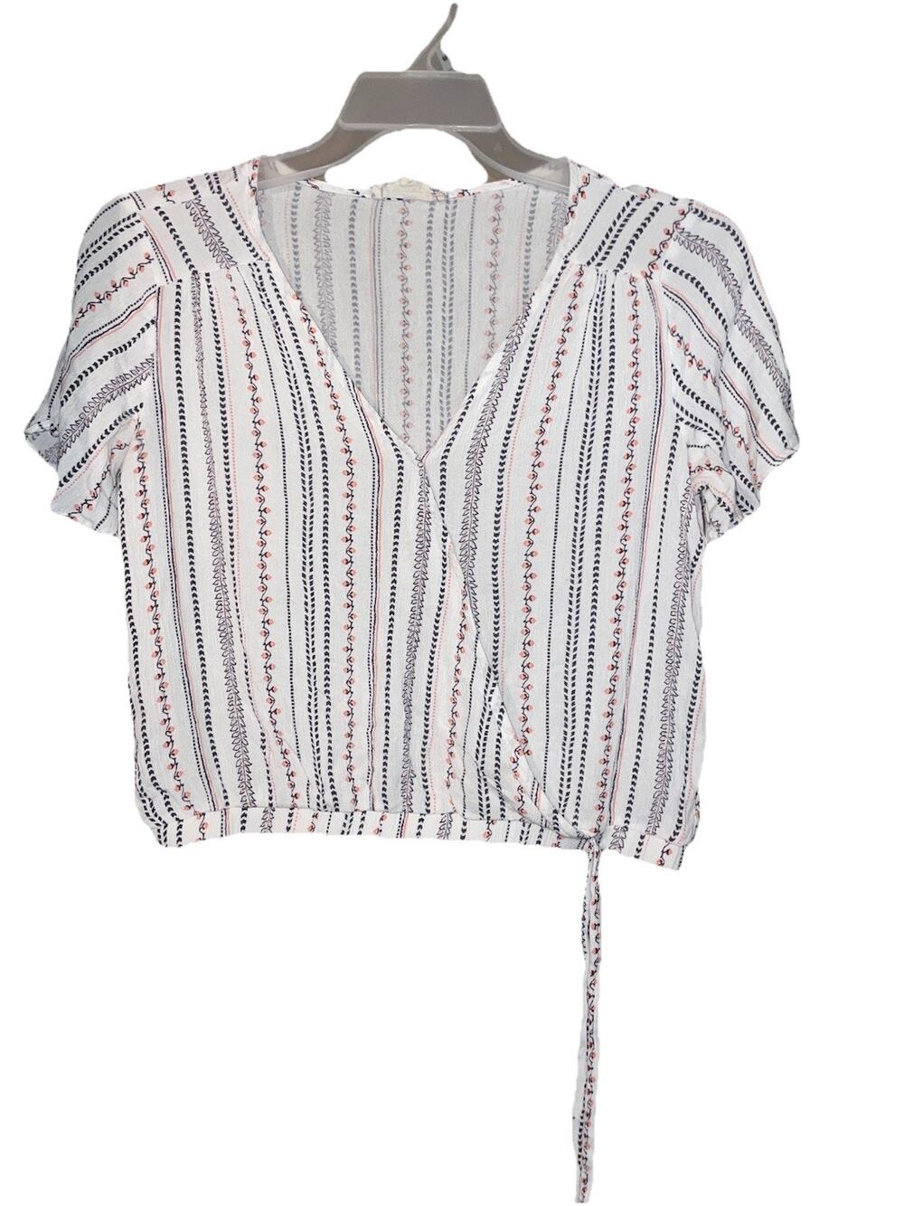 Pink Republic Women’s Cropped Short Sleeve Top Floral Stripping Sz M Boho Chic